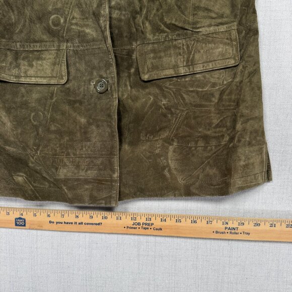 Y2K Jessica Holbrook Suede Jacket Olive Green Button Front Leather Size S Small - Picture 11 of 15